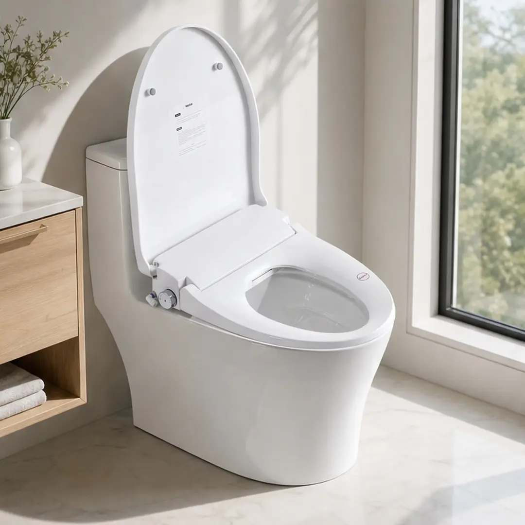ARCH Automatic Bidet Toilet Seat - Elongated White Plastic, Auto Open/Close Radar Sensor, Heated Seat, Adjustable Temp & Pressure, Self-Cleaning Nozzle, Night Light, Remote Control, Side Knob, Instant Heating, 15.24 w x 20.20 d x 3.74 h in, for Daily Use,