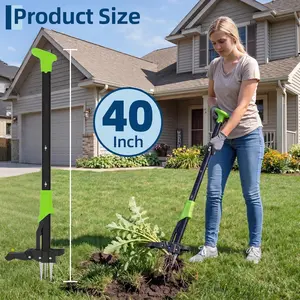 40-in Stand Up Weed Puller Tool with Long Stainless Steel Offset Handle, 4-Claw Ejector Gardening Hand Tool for Effortless Weed Removal Without Bending, Pulling or Kneeling