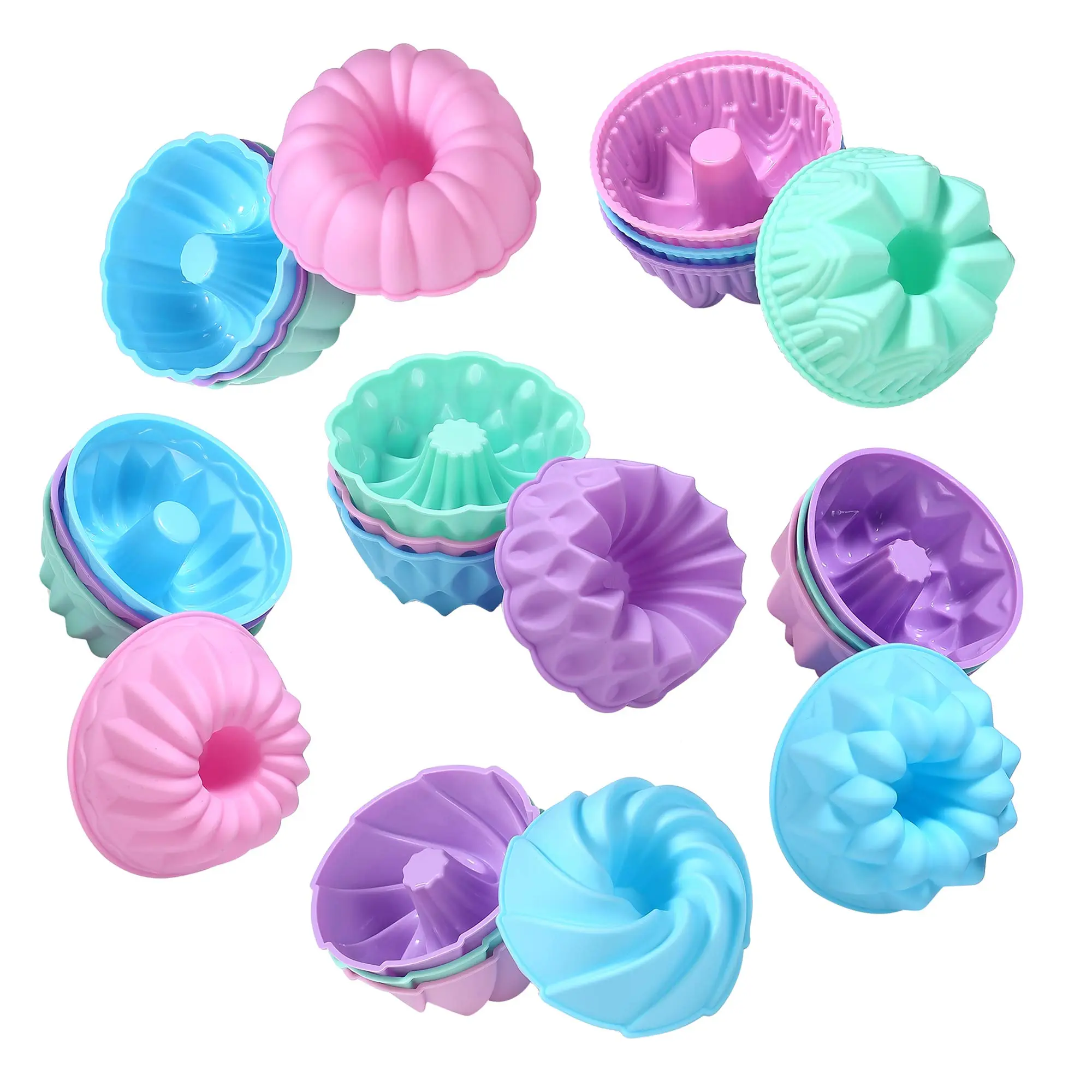24-Pack Silicone Molds - Nonstick 3-Inch Silicone Donut Mold, Baking Cups, Donut Pan, Muffin, Jello, Bagel Pan - Oven, Microwave, Dishwasher Safe