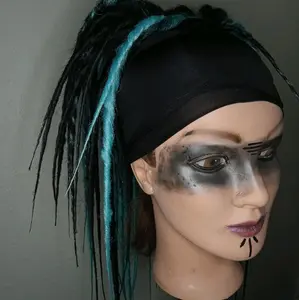 Hand made synthetic black, teal and baby blue dreadfalls