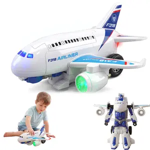 Electric Astronaut Toy with Lights & Music, Spinning Space Robot Toy for Kids, 2-in-1 Automatic Transformation (Airplane & Robot), Universal Driving with Obstacle Avoidance