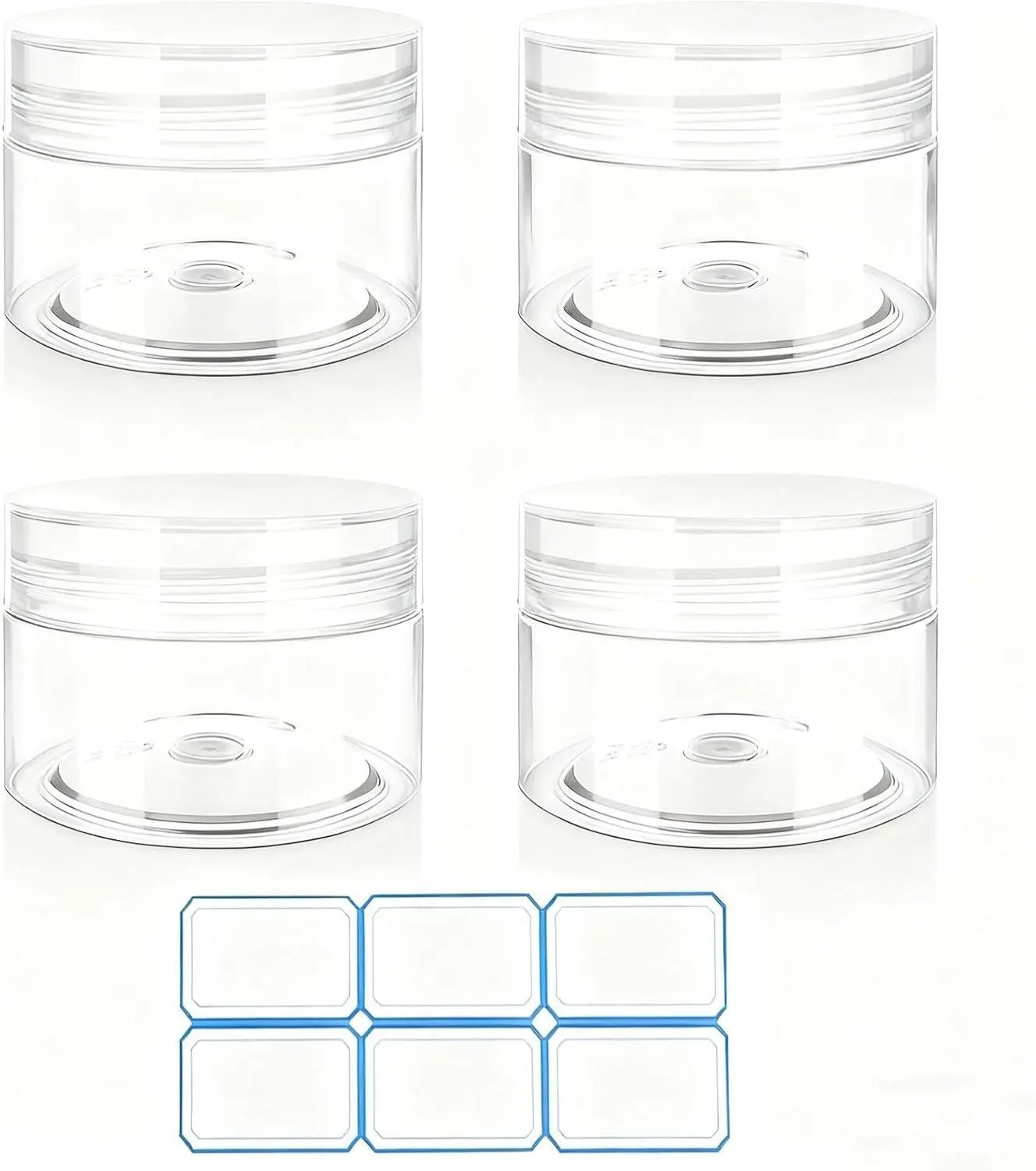 4-Pack Eco-Friendly Plastic Travel Storage Set - 1 Oz (30ml) Lightweight Compact Round Transparent Lotion Bottles, Jars & Containers, Leak-Proof with Labels for Home Supplies, Moisturizers