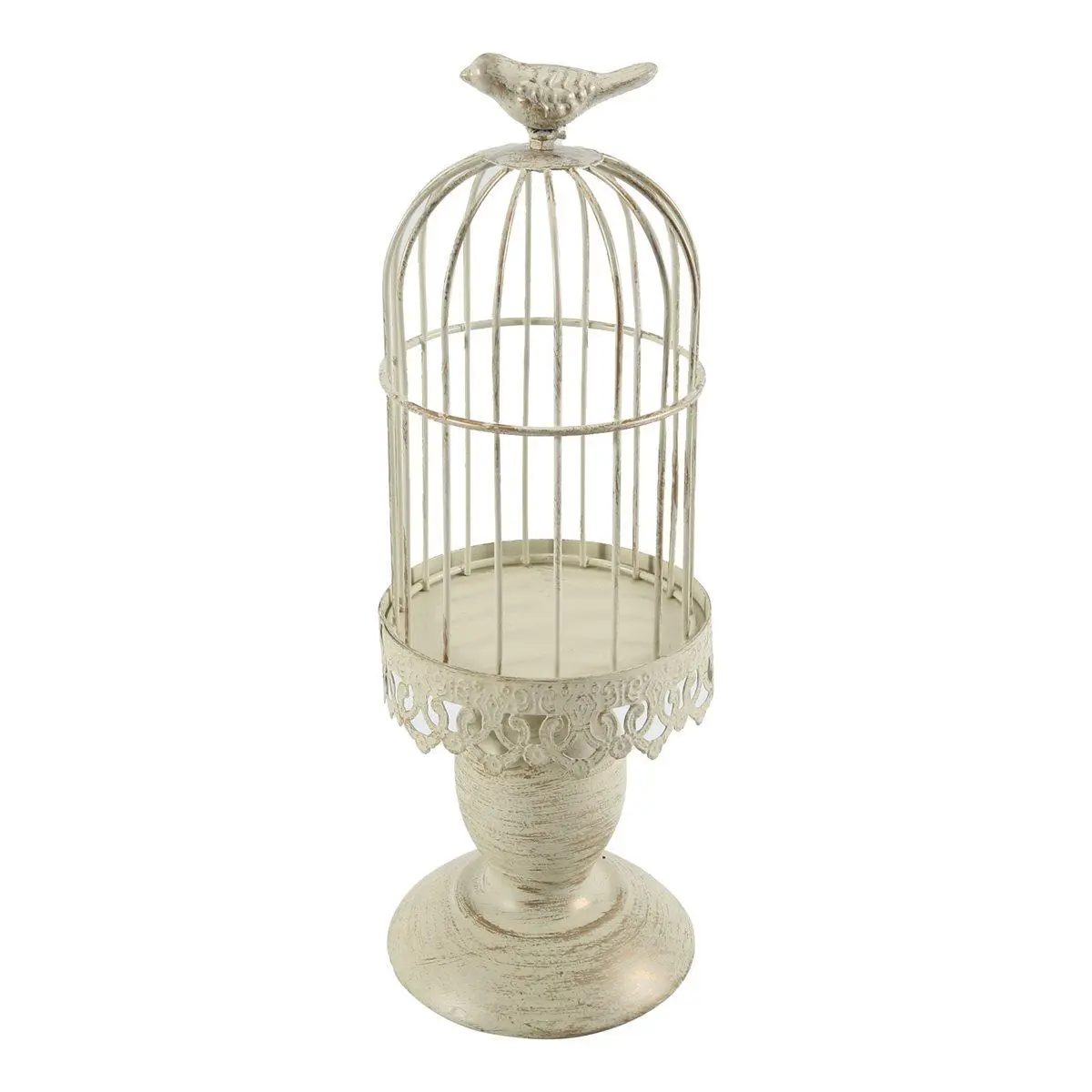 White Vintage Metal Candle Holder, Decorative Bird Cage Centerpiece for Wedding Table Decor, Party & Home, Housewarming Gift, Small, Room