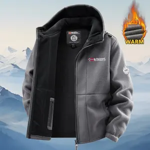 Men's Outdoor Winter Fleece Jacket Windproof Outdoor Coat with Zipper Pockets and Thermal Insulation