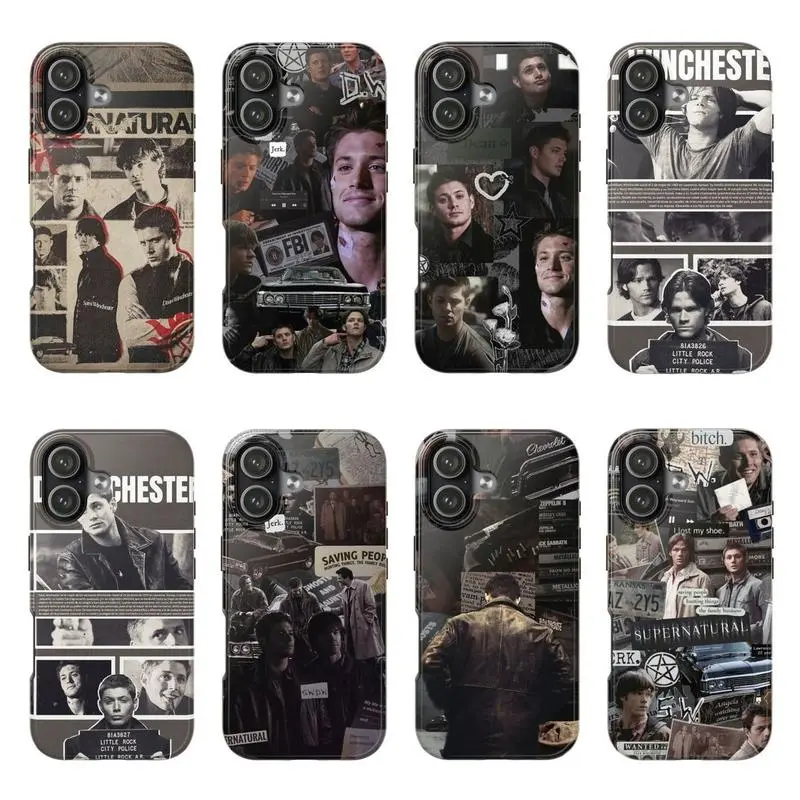 Tough Rubber Smartphone Case - Supernatural Dark Tone, Movie Character Collage Shell, Handheld Cellphone Cover Compatible with iPhone 11-17 Pro Max/Plus, Samsung Galaxy S23-25, Protection