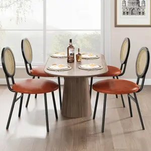 🪑 Modern Dining Chair Set – Upholstered Thick Padded Seat & Natural Rattan Backrest – Sturdy Metal Legs – Space-Saving for Dining Room, Living Room or Bedroom! ✨