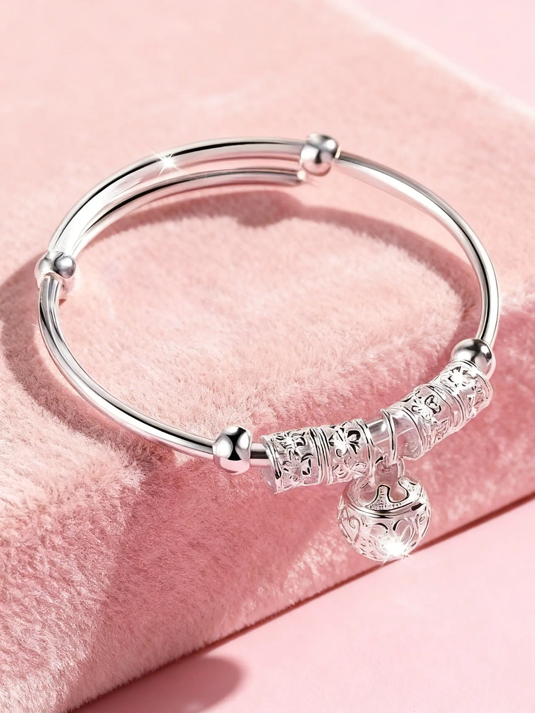 Elegant Silver Color Lace Pendant Bracelet, Adjustable Minimalist Bangle, Fashionable Women's Jewelry, 6cm Wristband, Perfect for Daily Wear and Gifting, Ideal Valentine's Day Gift, Minimalist Cuff Bangle
