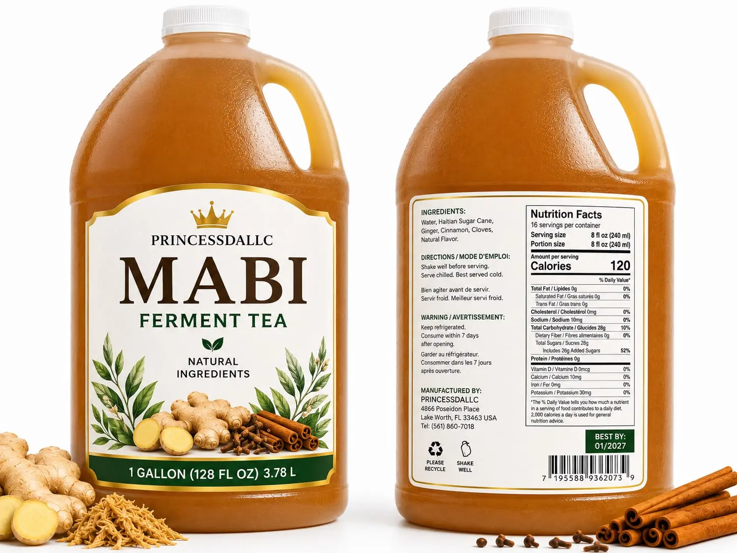 Gallon 128 oz mabi Traditional Haitian Mabi Fermented Tea Beverage, Non-Alcoholic Fermented Drink Fermentation Process Authentic Tea Experience Cultural