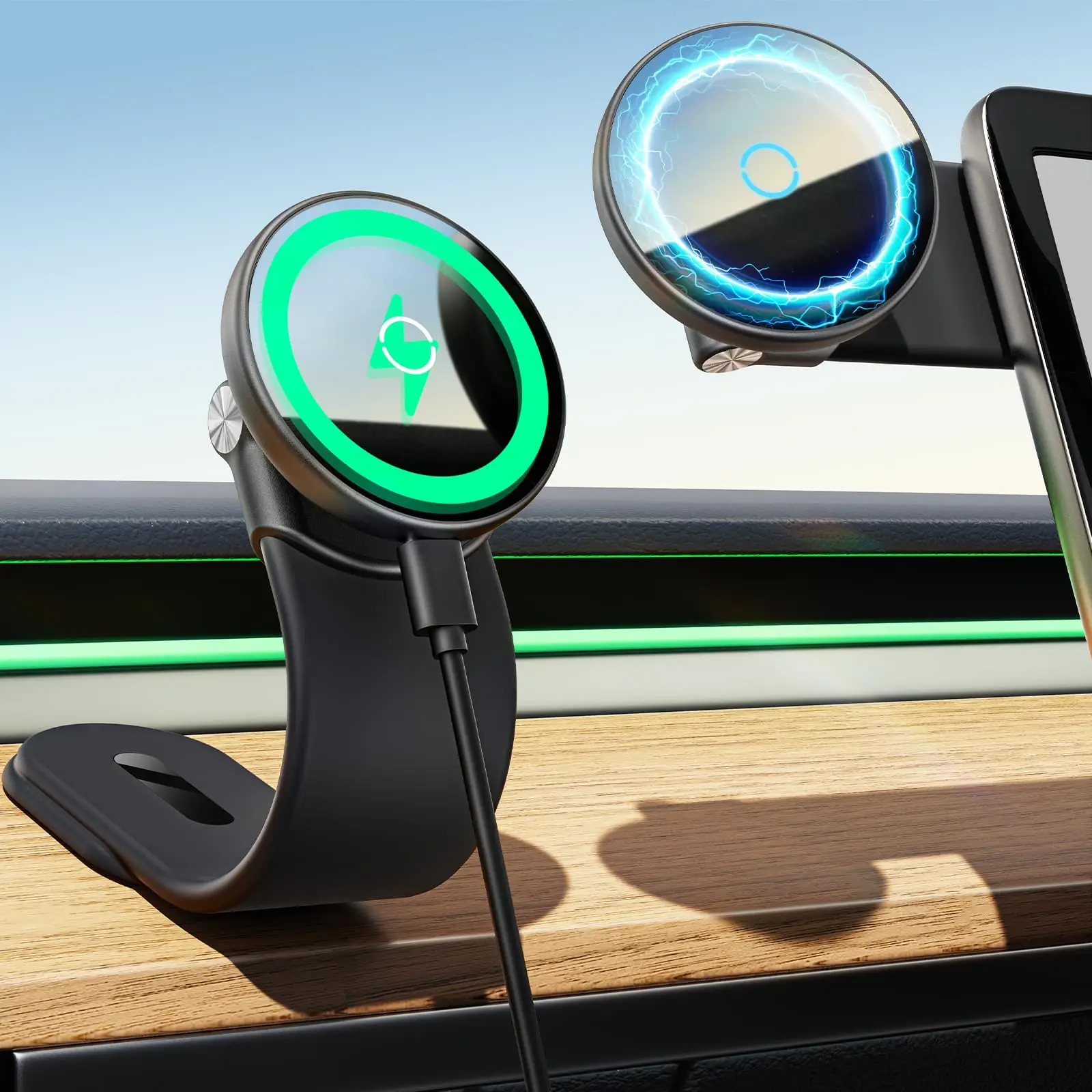 Magnetic Car Phone Holder, Multipurpose Car Phone Holder with 2 Magnetic Ring & 1 Base, Compatible with iPhone 15/14/13/12 Pro Plus Max