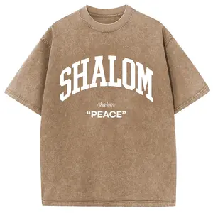 SHALOM Printed Oversized Cotton Drop Shoulder T-Shirts for Womens Vintage Streetwear Basic Tee Baggy Relaxed Fit Unisex Tops Acid Wash Tshirt