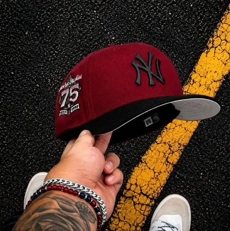 New Era MLB LA Dodgers & NY Yankees 9FORTY 59FIFTY Snapback Adjustable Baseball Cap Deep Burgundy Black Embroidered NY Logo 75th Anniversary Side Patch Flat Brim Adjustable Unisex Baseball Hat USA Urban Fashion Trend 2026