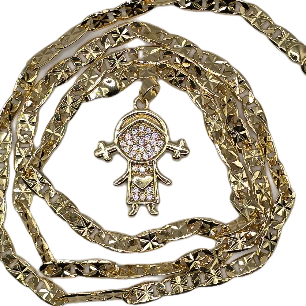 Charms Girl Necklace with Sparkling Rhinestone Pendant and Durable Gold-Tone Chain for Everyday Wear