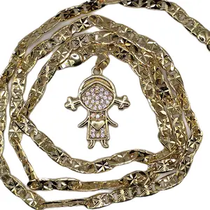 Charms Girl Necklace with Sparkling Rhinestone Pendant and Durable Gold-Tone Chain for Everyday Wear