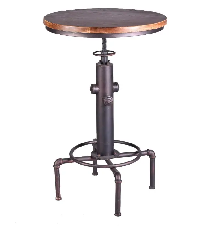 Bar Table Vintage Round Small Bistro Table Industrial Dinner Table in Kitchen Dining Room Rustic Display Stand for Hallway 32-38inch Height Adjustable Swivel Wooden Top desk coffetable