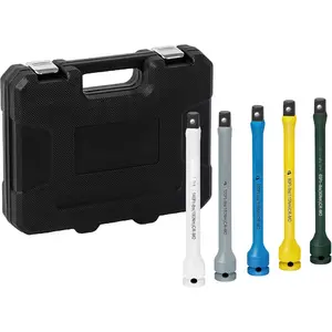 5- Torque Limiting Extension Bar Set, 1/2" Drive, 8" Long, 65-140 Ft-lbs, CR-MO, SAE Standard, Color-Coded Impact Socket Extension Bar Set with Storage Case, for Tire Repair & Drills