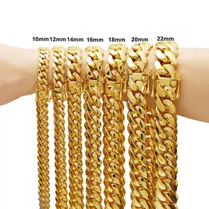 2026 Golden  Men's Cuban Necklace Thickened Stainless Steel Miami Chunky Necklace Hip Hop Jewelry /8/10/12/14/16/18/20/22 MM Cuban Necklace mens