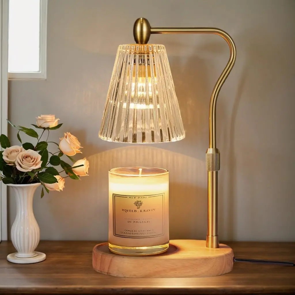 Wood Candle Warming Lamp with Dimming Timer - Adjustable Height Candle Burner, Fragrance Scented Wax Jar Holder, Room Decor Decoration Items for Home Kitchen Office, Father’s Day Gift