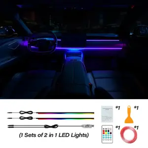 Interior Car LED Strip Lights with Wireless APP & Remote Control, RGB 2 in 1 Car Ambient Lighting Kit, Inside Neon Dash Strip with Music Mode