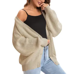 QUALFORT Women’s Oversized Cotton Cardigan Sweater Lightweight Button-Down Knit Layering Top for AC Indoor Spring