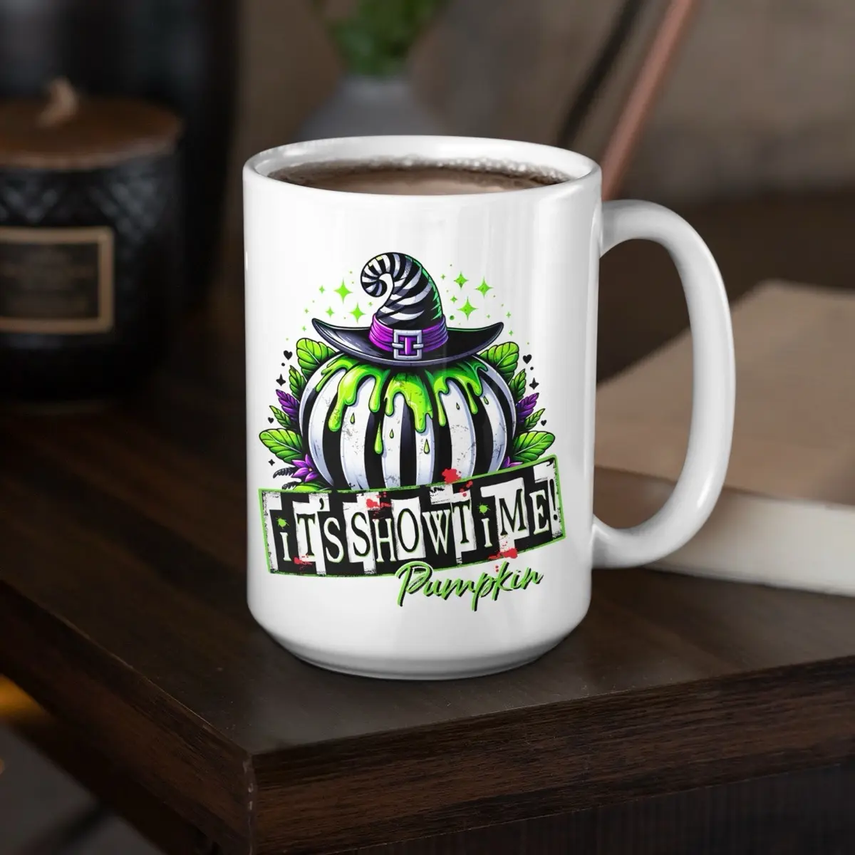 15oz Ceramic Mug - It's Showtime Pumpkin, Beetlejuice