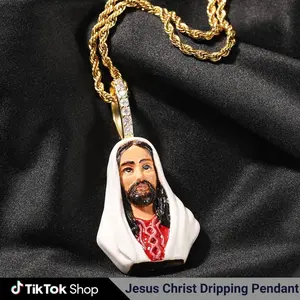 [ICE HUE]18K Gold Vacuum Plated Copper with 5A+ Sri Lanka Zircon Jesus Christ Son of Jacob  Pendant With Necklace Miami Italy Mexico & Micro Inspired for Women & Men Luxury Jewelry,Daily Wear,Casual Fashion,Gift Idea,Chicano,Classic,Hip Hop,Simple,Sporty
