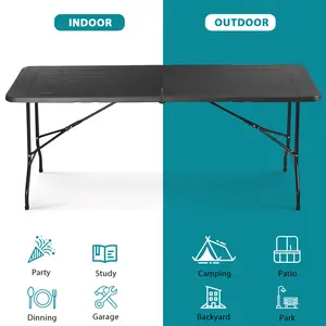 ZENY 6-ft Heavy Duty Folding HDPE Top Table with Honeycomb Design, Steel Frame & Easy Fold Handle, Charcoal - Garden Dining Table, Patio Furniture, Home Outdoor Furniture for Camping, Heavy Duty Table