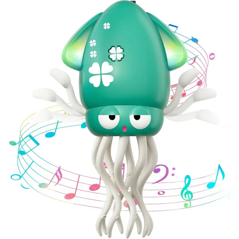 Rechargeable Sensory Dancing Squid & Crawling Octopus Baby Toy, Musical Light Up Tummy Time Toy for 3-36 Month Old Toddlers, Learning Walking & Gifting (Mother's Day, Easter, 1st Birthday)