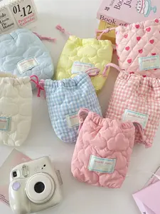 Cute Cloud Soft Camera Bag, Heart Grid Instant Film Storage Pouch, Travel Digital Camera Organizer, Stylish & Practical Design, Camera Accessories