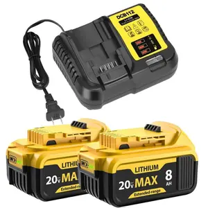 2Pack 8.0Ah Replacement for Dewalt 20V Battery and Charger Combo 12V-20V DCB112 Charger Compatible with Dewalt 20V Max Battery DCD/DCF/DCG Series Cordless Power Tools and Charger