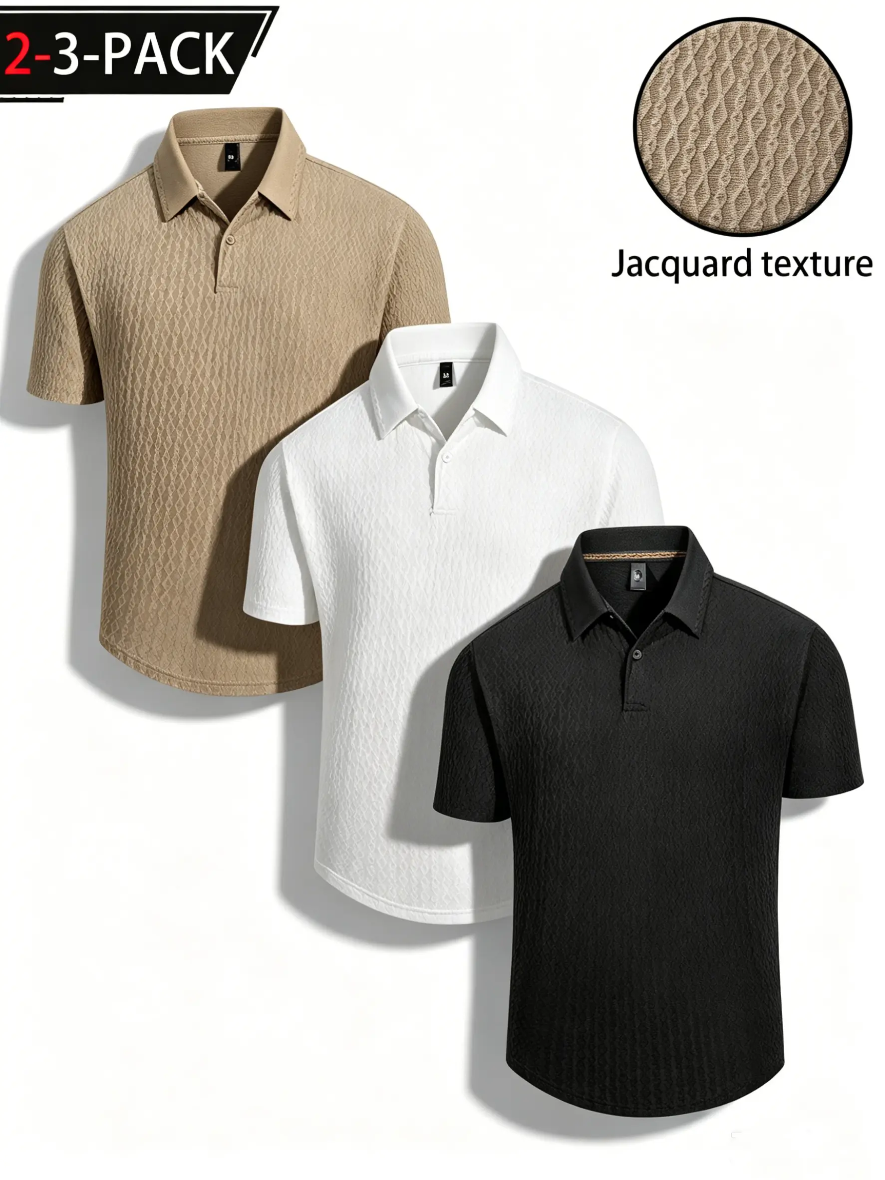 Mens Comfortable Golf Polo Shirt 2 Pack 3 Pack Jacquard Texture Short Sleeve Collared Top Breathable Knit Performance Polo for Golf Tennis Pickleball Office Casual Outdoor Vacation Daily Wear Summer Fashion Essentials Smart Everyday Wardrobe Staple