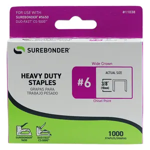 3/8" Heavy Duty Wide Crown Staples - 1000 Count | #6 Series