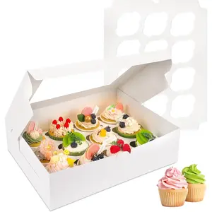 Cupcake Boxes, 13x10x3.5 Inches 30pcs 12 Count Bakery Boxes with Window and Inserts Fits Muffins, for Birthday Holiday Party Bakery Supplies