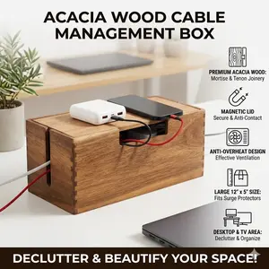 Wooden cable concealment box, used to hide power sockets, 12inch cable organizer, suitable for home and office