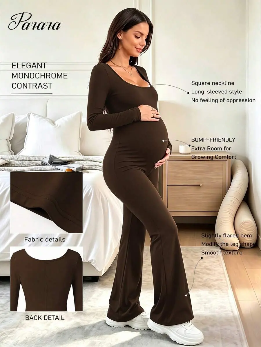NANCY Maternity Long Sleeve Tight Fit Comfortable Maternity Jumpsuit Women All Season Casual Activewear Evening Date Outfits