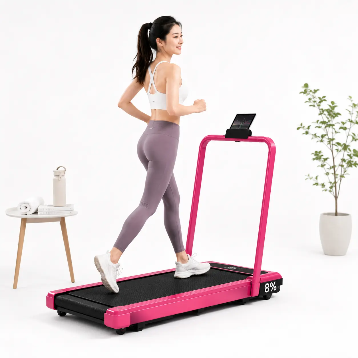 Collapsible Pink Treadmill - Stable Indoor Walking Machine, Compact Home Workout Gear for Small Spaces, Home Fitness Equipment, Compact Exercise Equipment