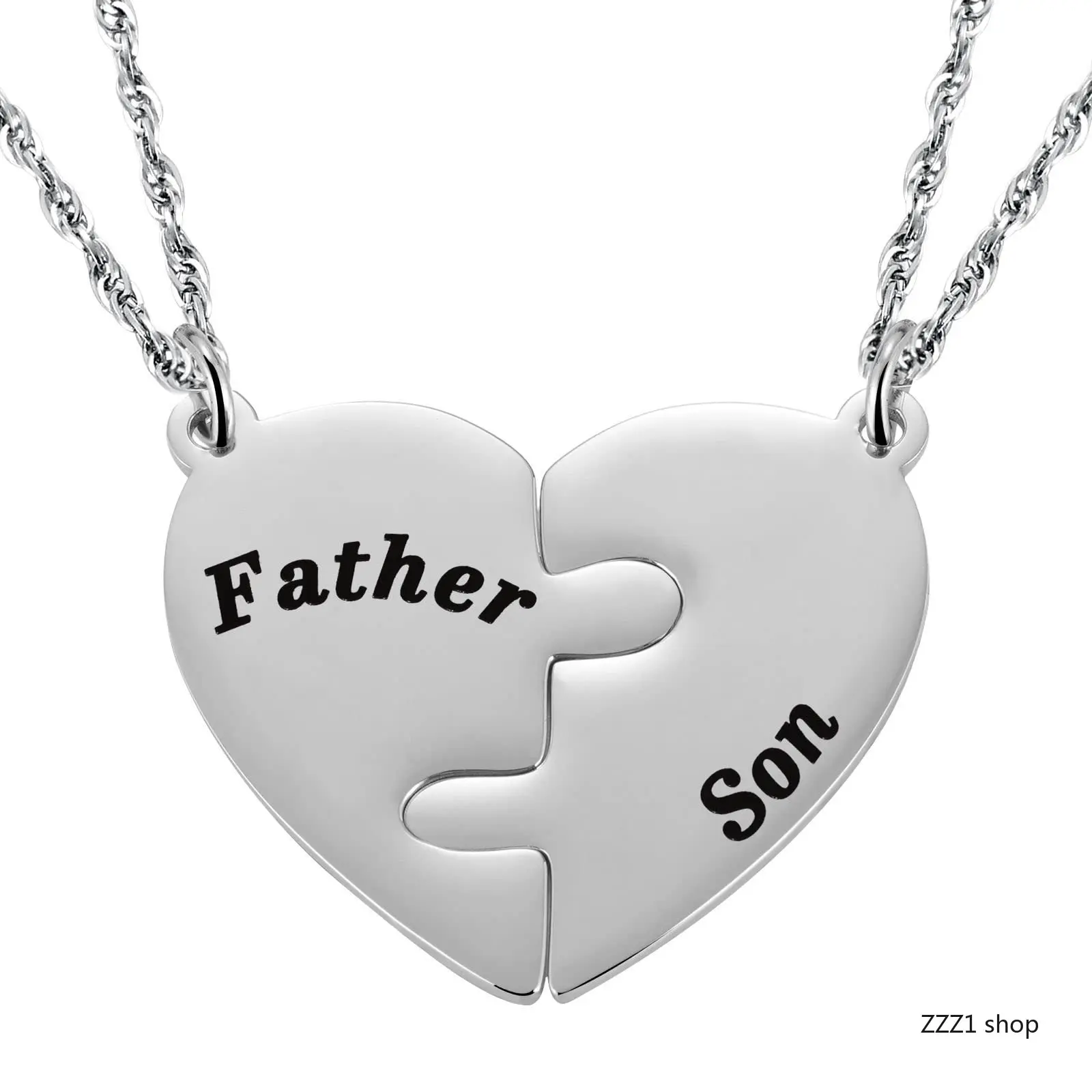 Black-Plated Stainless Steel Puzzle Heart Matching Set Necklaces for Mother and Son, Father's Day Gift, Matching Sets