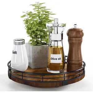 9" Lazy Susan Turntable Organizer for Cabinet, Round Wooden Lazy Susan Organization and Storage for Dining Table, Pantry, Kitchen, Countertop, Cupboard,Home Decor, Walnut Wood