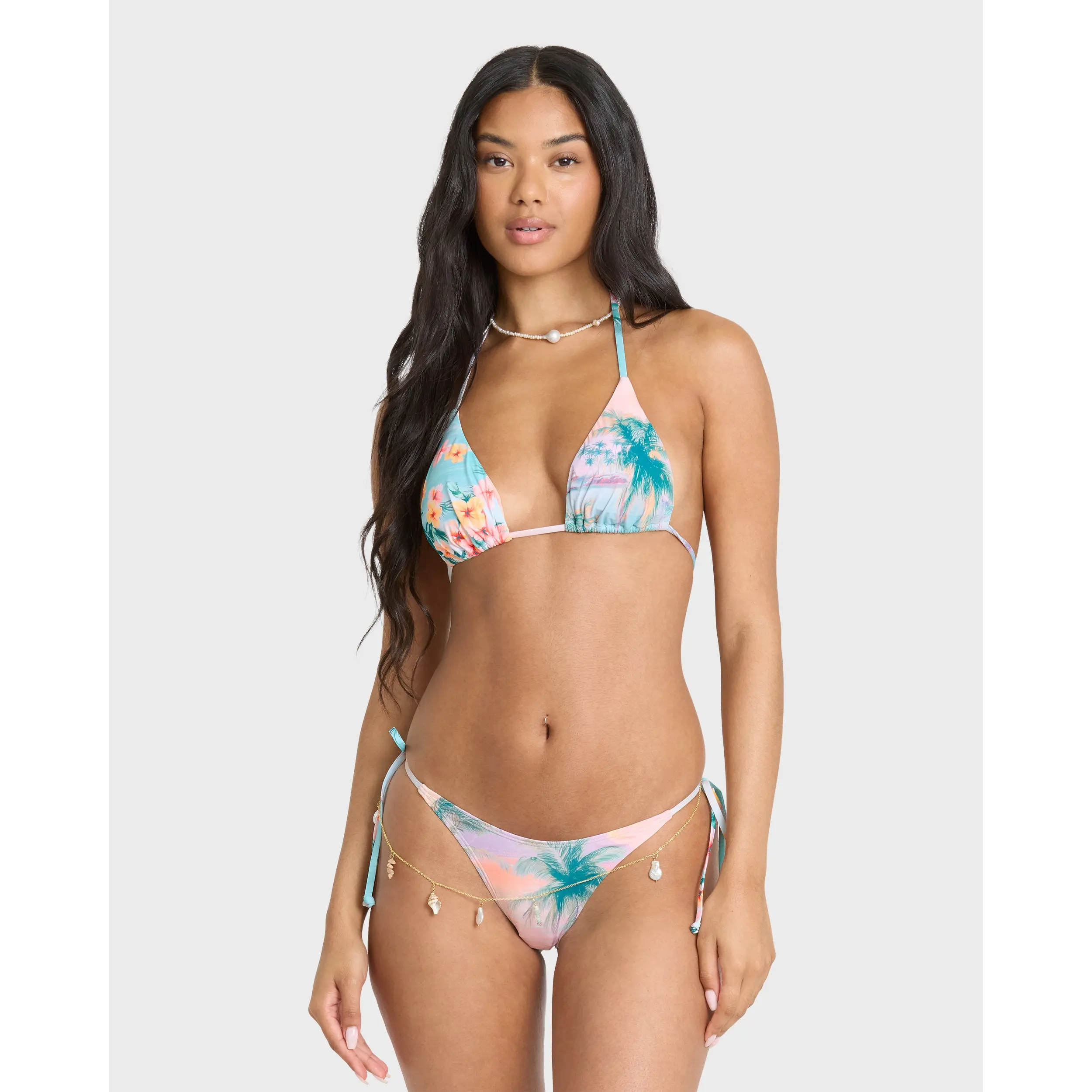 BILLABONG Palm Bay Bikini Set - Logo Embroidered Medium Coverage Swimsuit Set, Beach Resort Swimwear for Summer Vacation