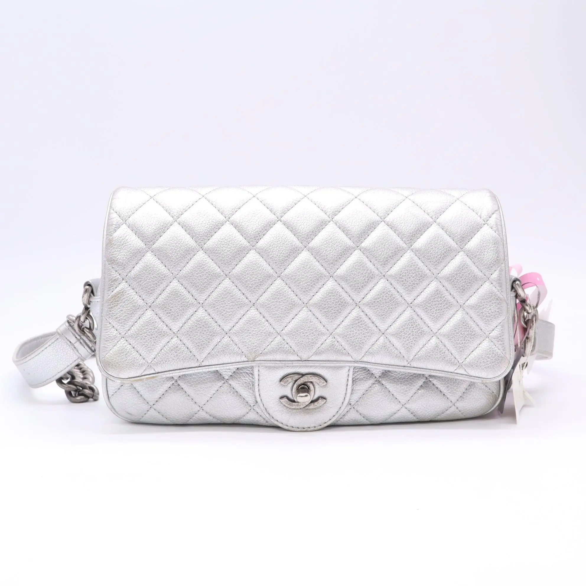Pre-owned CHANEL Leather Shoulder Bags Casual Rock Airlines Easy Flap Bag Silver twins LDJ5097
