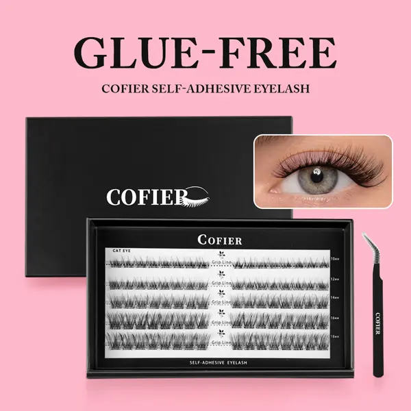 COFIER No-Glue DIY Lash Cluster Kit with Tweezer - Reusable Waterproof Press-On Set, Lightweight Multi-Length Flawless Natural Daily Option for False Eyelashes & Adhesives, Dramatic Nature Lashes at Home, Cosmetic, Dramatic Lashes