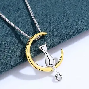 [New Product Offer] Kitten on the Moon Necklace Women's Clavicle Chain Cute Simple Personalized Jewelry Gift