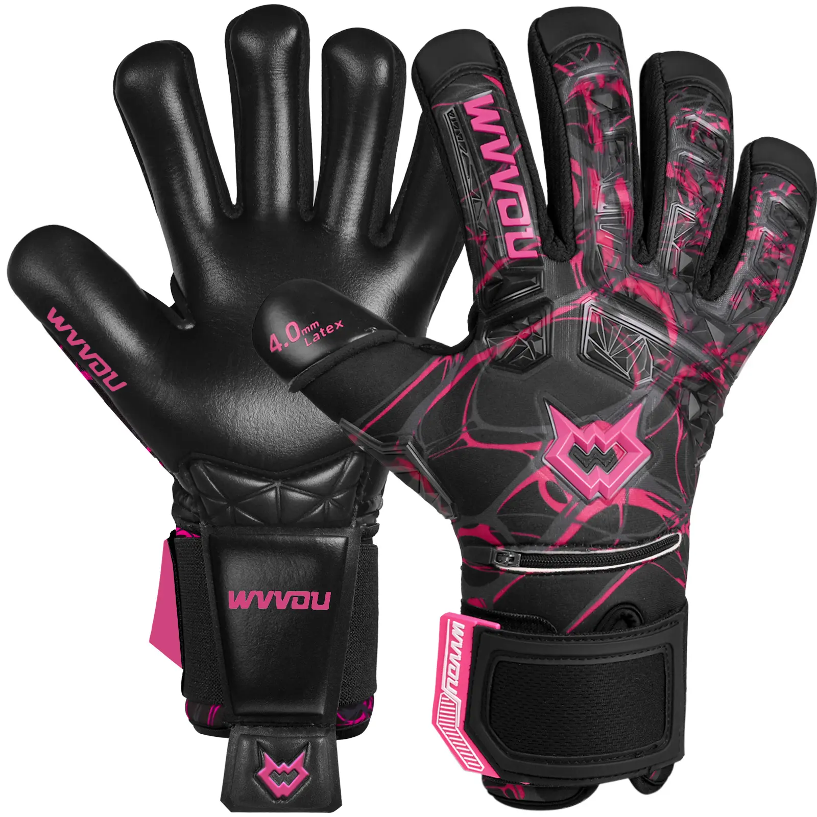 WVVOU Guardian 2.0 Adult Goalkeeper Gloves, 3D Tailor Fit, 4+3mm Sticky Latex Palm, 5 Detachable Finger Saves, Drop Molded Backhand, Football, Detachable Saves