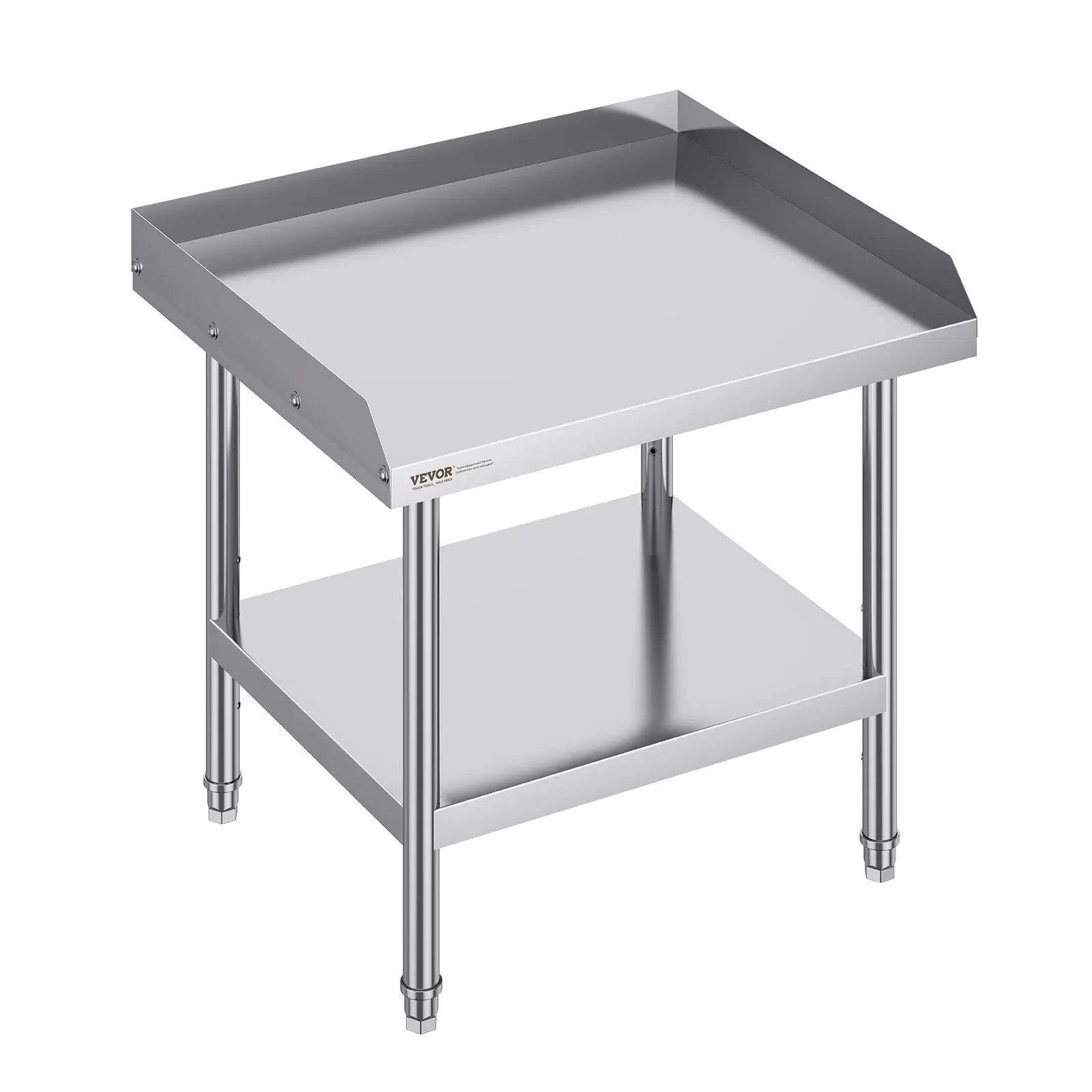 VEVOR NSF Certified 3-Layer Heavy Duty Stainless Steel Kitchen Work Table (24x28x26 in) with 3-Sided Backsplash, Smooth Surface, Shelf, Adjustable Height Tray, Multifunctional for Restaurant Kneading Dough, Chopping Vegetables Use, Sturdy, 24 X 28 X 26 In