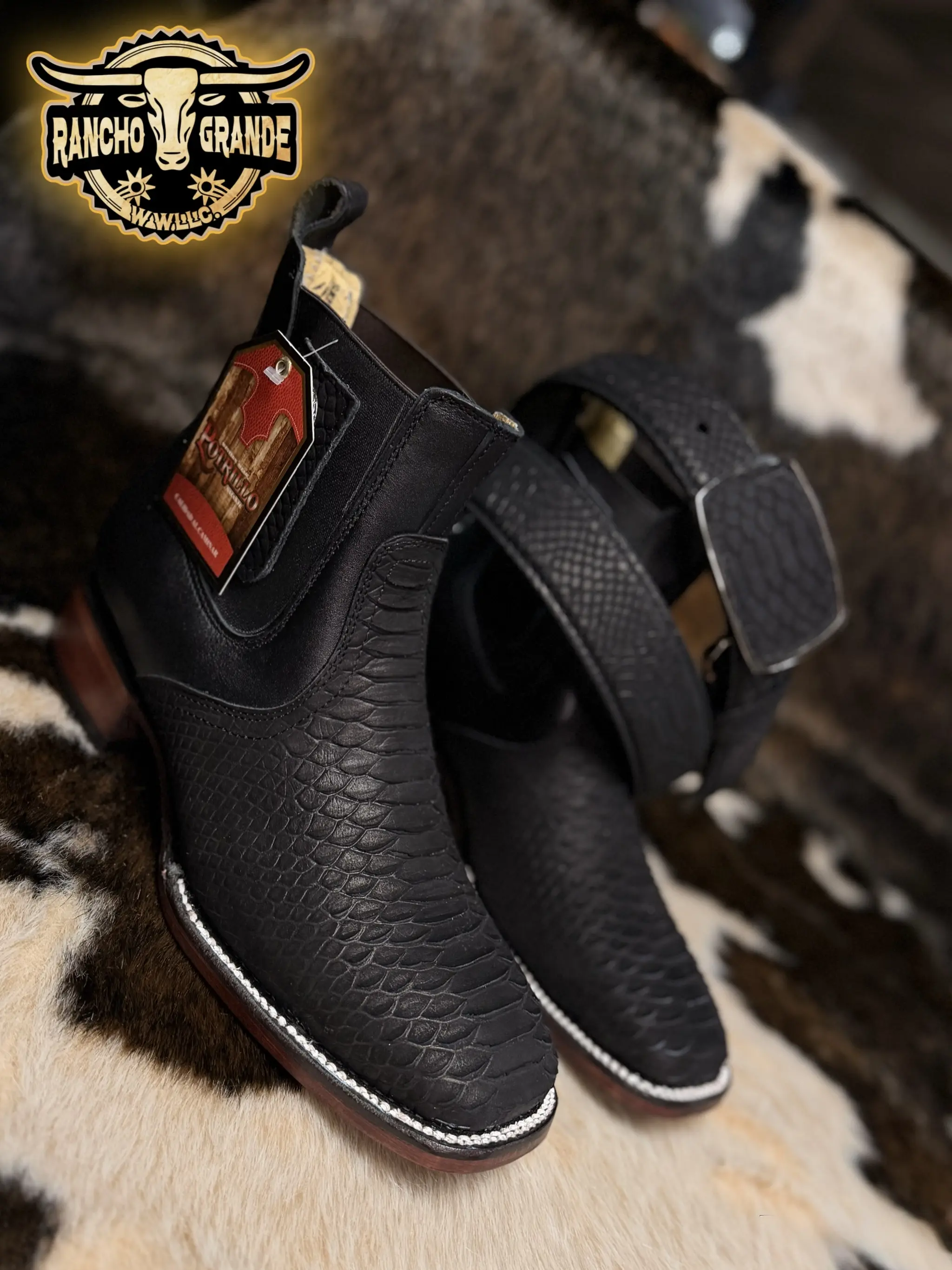 Botines Negros con diseno Increible para Hombre Estilo Rodeo Punta Cuadrada / Chelsea Boots Ankle Square Toe Black with Incredible design