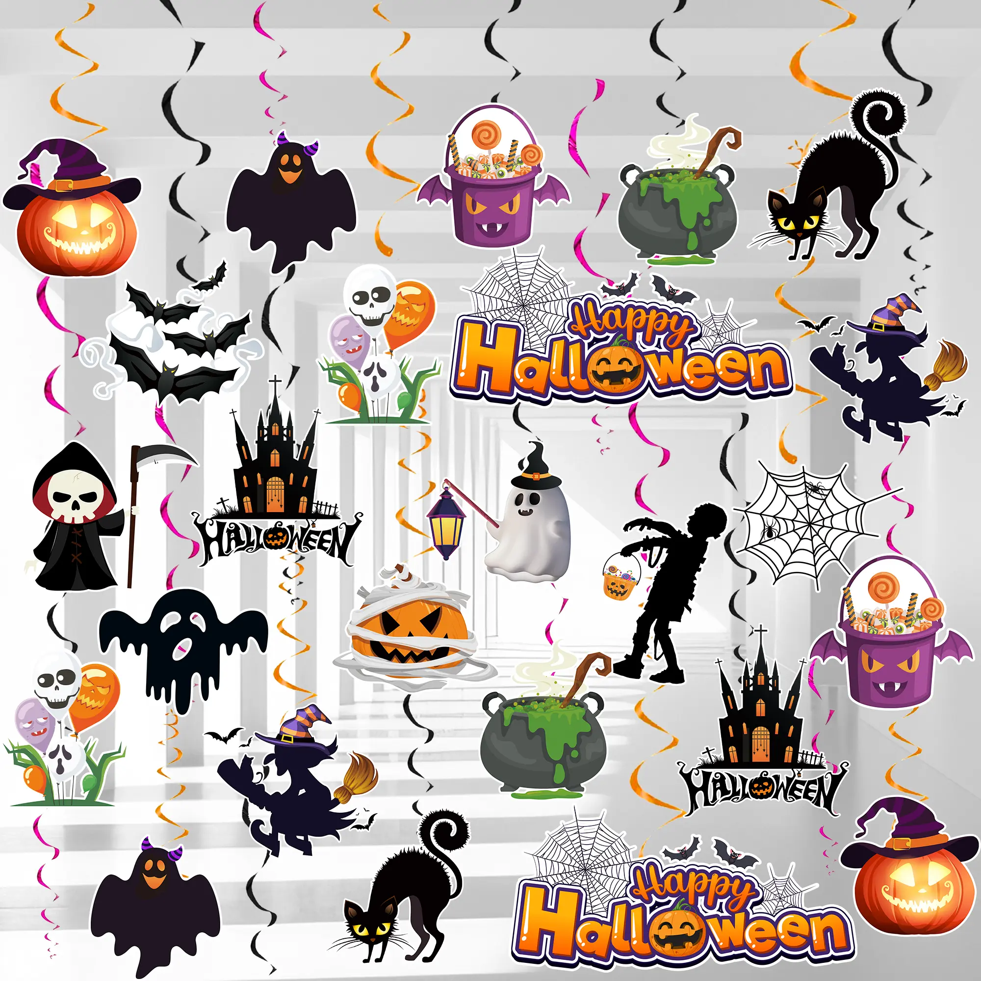 Halloween Hanging Swirl Decorations,32 Pcs Halloween Decorations Hanging Swirl Set Halloween Party Hanging Swirls Halloween Ceiling Swirls Decorations for Home Indoor Outdoor or Office Decor Supplies