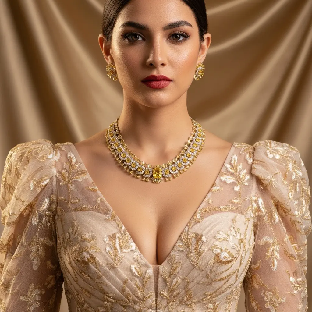 Luxury Bib Statement Necklace & Earring Jewelry Set, Multi Color Simulated Gemstone CZ Bridal Choker Set for Wedding Evening Party Prom Red Carpet, 5 Color Options Crystal gift