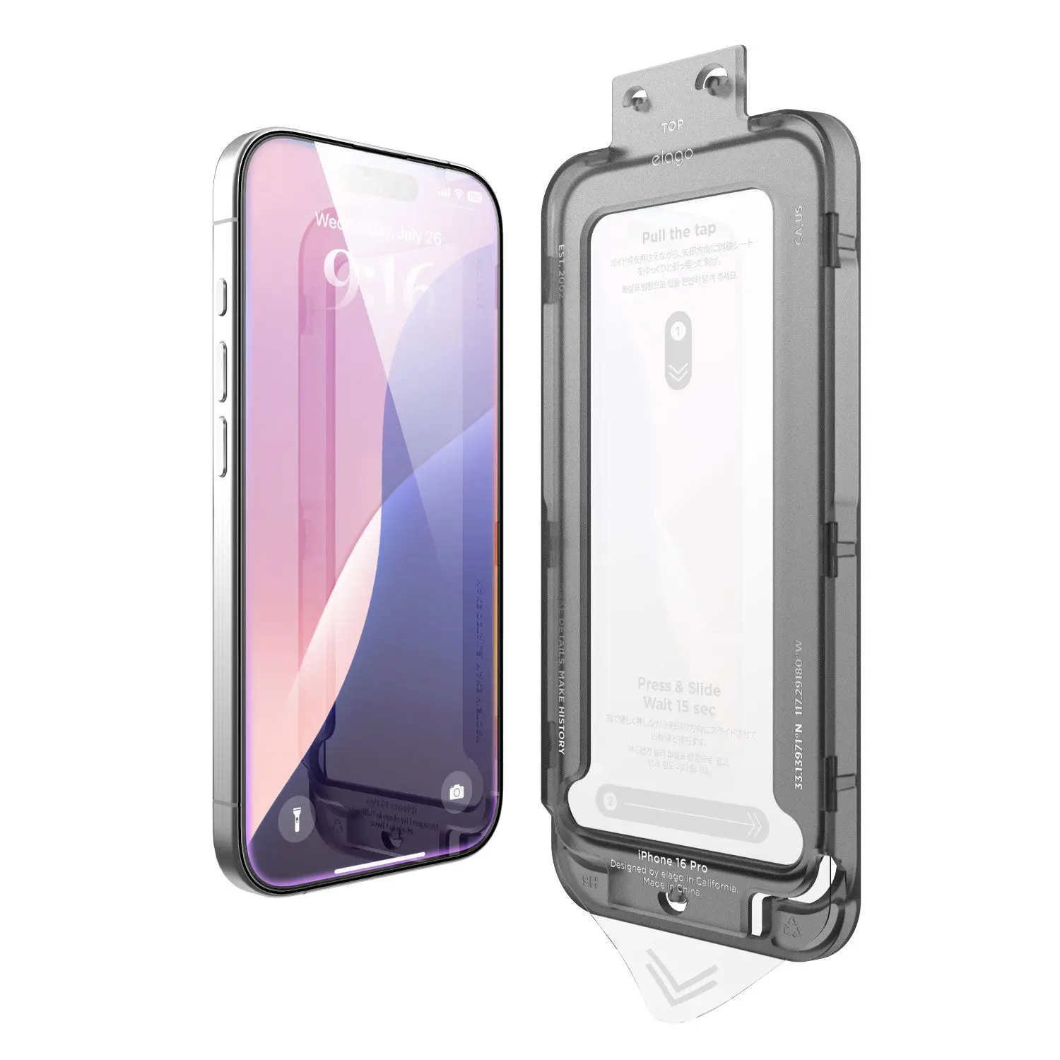 [elago Official] 9H Tempered Glass Screen Protector for iPhone 16 Pro - Durable Protective Cellphone Accessory for Handheld Devices, Anti-Fingerprint, Bubble-Free Easy Installation, 1 or 2 Pack