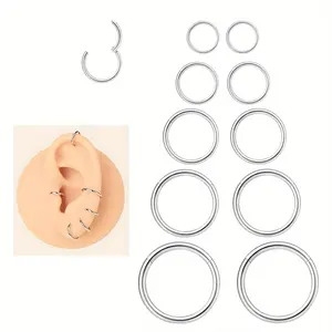 10Pcs 6mm 7mm 8mm 9mm 10mm Cartilage Hoop Earrings, 16G Highquality Hinged Clicker Septum Rings, Stylish Piercing Jewelry, Suitable for Daily Wear, Festival Gifts, Birthday Party