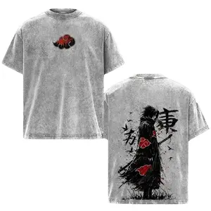 Retro Heavy Limited Sasuke - Naruto Anime Double Printed Vintage Washed Tee Unisex Oversize Anime Manga Washed Heavyweight Cotton T-shirt Gift For Anime Fan, Anime Lover Unisex Casual Streetwear Manga Graphic Tee  Menswear Distressed Tshirt