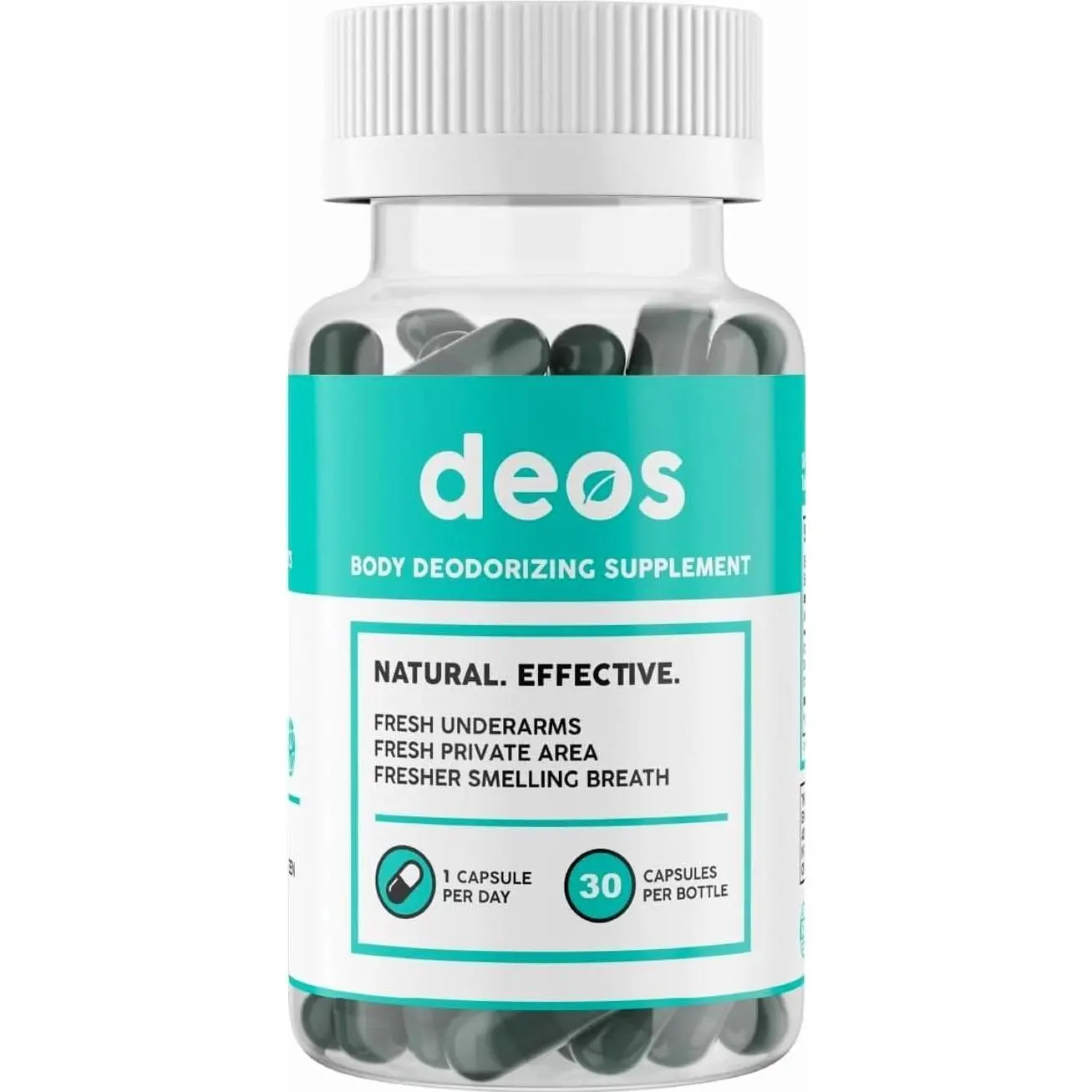 DEOS Internal Deodorant Supplement – Full Body Deodorizer for Gut Health, Skin Health, Detox & Digestion Support – Natural Odor Control Chlorophyll Pills | 30 Capsules